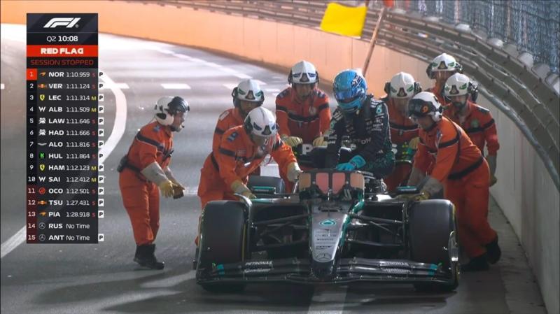 Расселл выбыл из квалификации к Гран-при Монако из-за поломки, «Мерседес» не пробился в топ-10