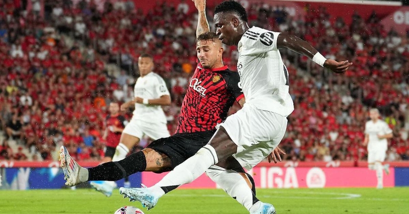 Маффео из «Мальорки» намекнул Винисиусу на кричалку про пляжный мяч и жестом показал вингеру «Реала», что тот много говорит, когда бразилец требовал назначить угловой