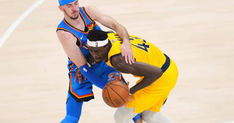 &laquo;Индиана&raquo; обыгрывает &laquo;Оклахому&raquo; после первой половины финала НБА. На итоговую победу &laquo;Пэйсерс&raquo; &ndash; 31%