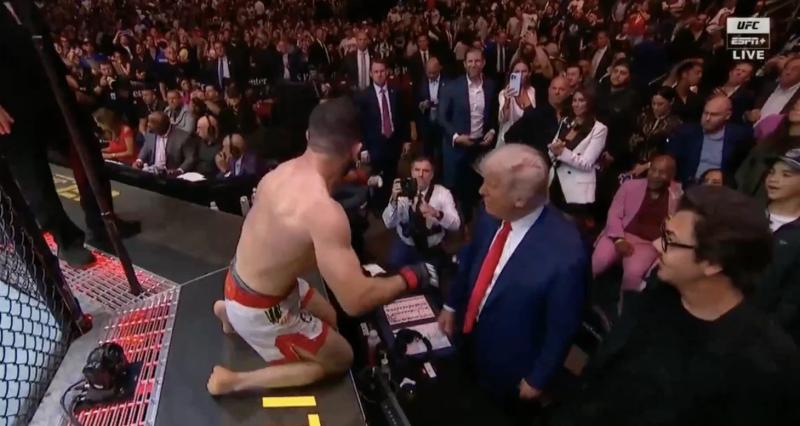 Мераб Двалишвили перелез через клетку и встал на колени перед Дональдом Трампом на UFC 316