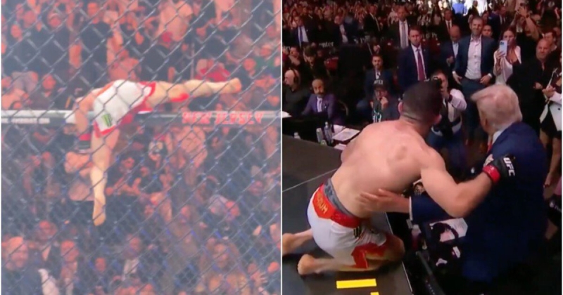 Мераб Двалишвили перелез через клетку и встал на колени перед Дональдом Трампом на UFC 316