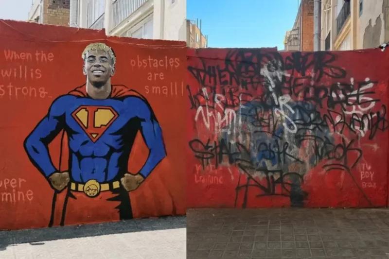 Неизвестные испортили мурал с Ямалем в образе Супермена в Барселоне